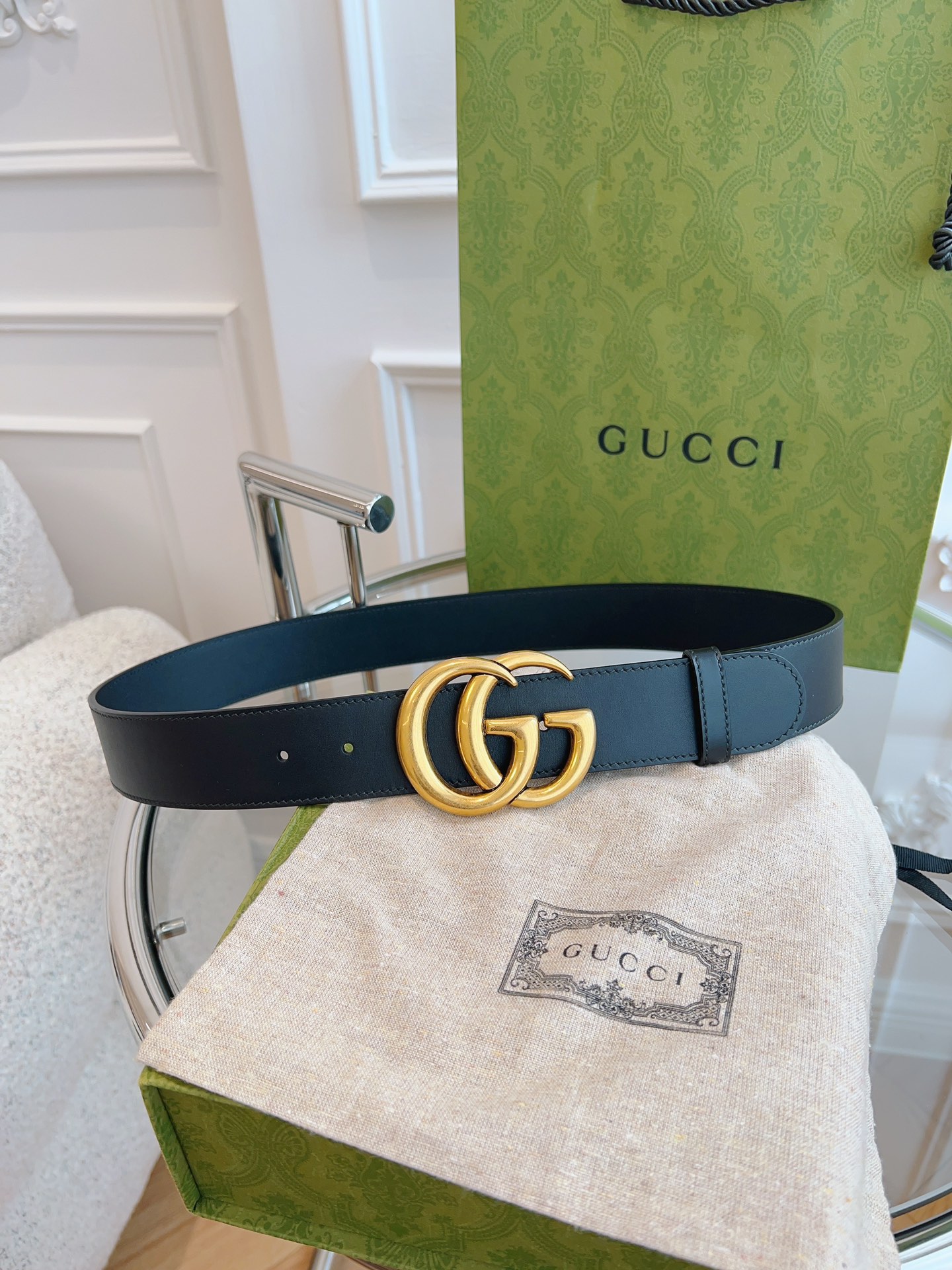 GG MARMONT LEATHER BELT WITH SHINY BUCKLE 40mm