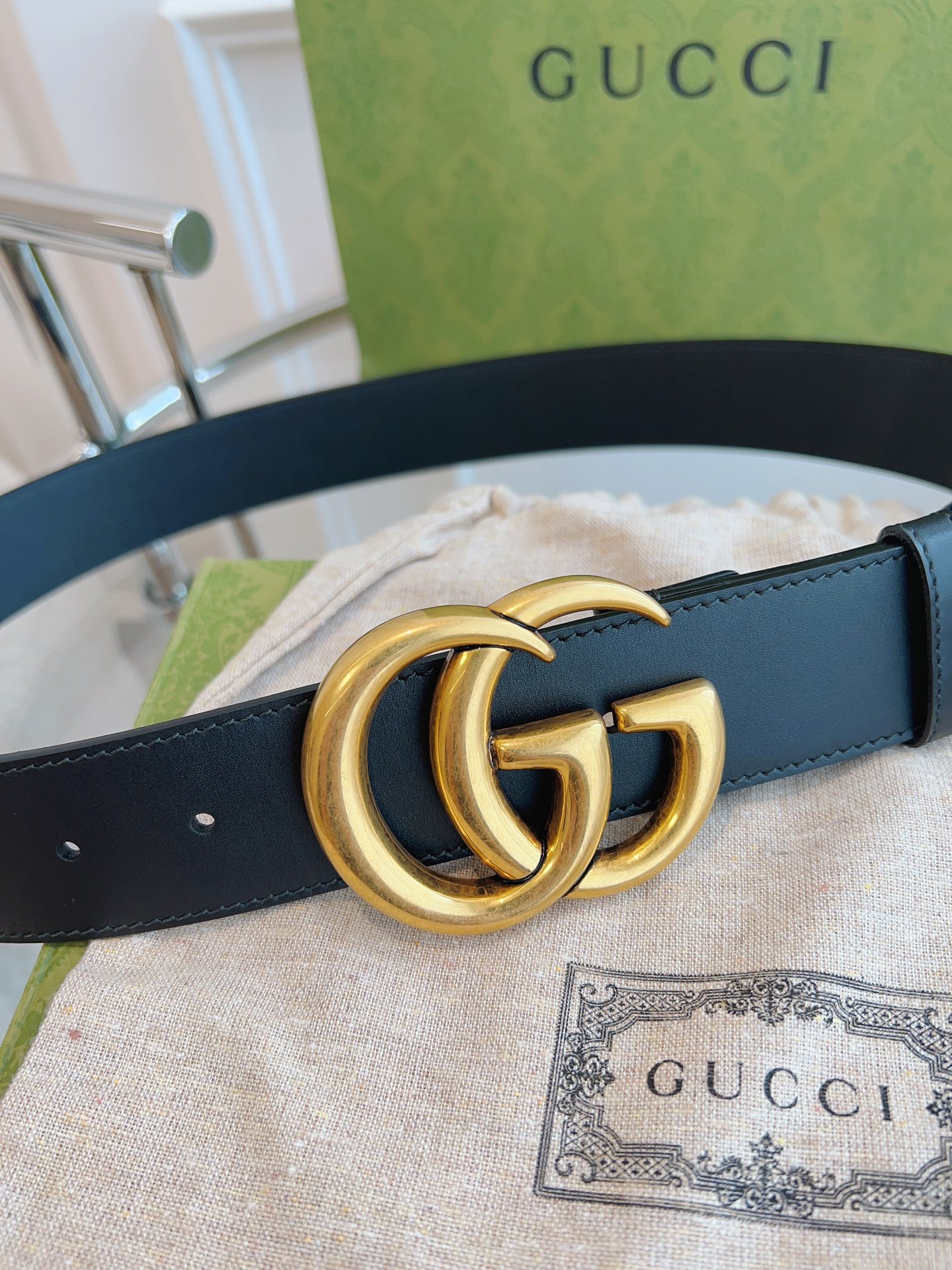 GG MARMONT LEATHER BELT WITH SHINY BUCKLE 40mm