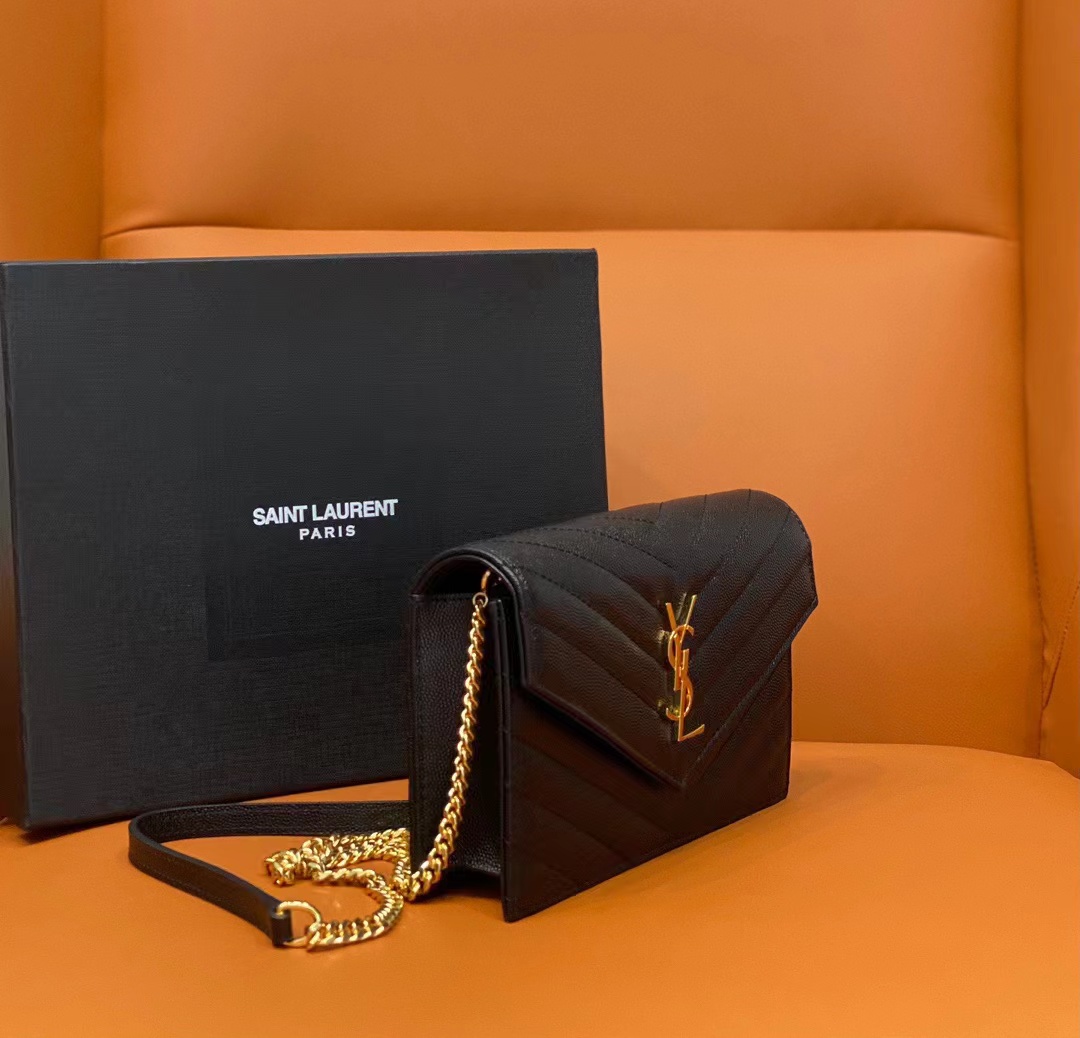 YSL Cassandre Matelassé Envelope Chain Wallet Gold
